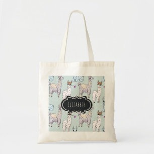 Cute Llama Pattern on Polka Dots Tote Bag