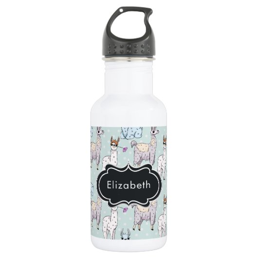 Cute Llama Pattern on Polka Dots Waterfles (Voorkant)