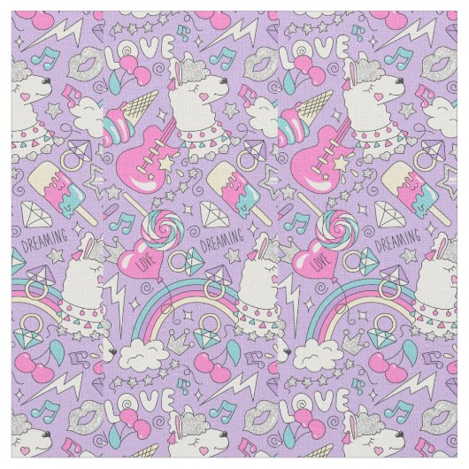 Cute Llama Pattern Stof (Close Up)