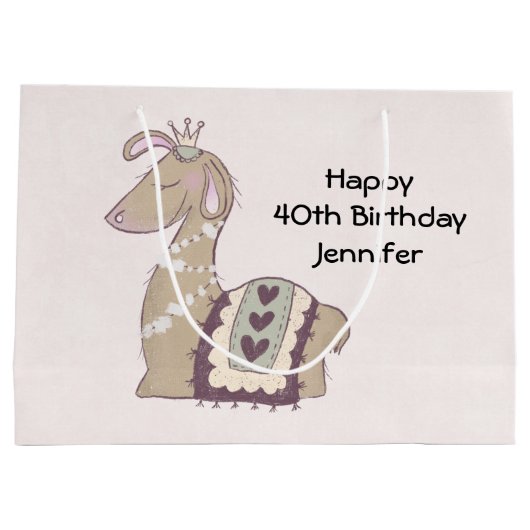 Cute Llama Princess Wearing a Crown Birthday Groot Cadeauzakje (Achterkant)