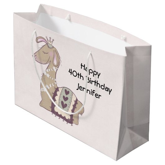 Cute Llama Princess Wearing a Crown Birthday Groot Cadeauzakje (Achterkant Gekanteld)