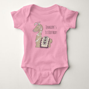 Cute Llama Princess Wearing a Crown Birthday Romper