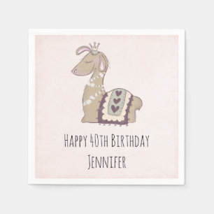 Cute Llama Princess Wearing a Crown Birthday Servet