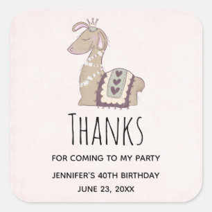 Cute Llama Princess Wearing a Crown Birthday Vierkante Sticker