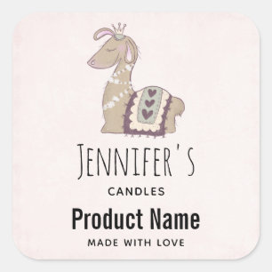 Cute Llama Princess Wearing a Crown Candle Biz Vierkante Sticker