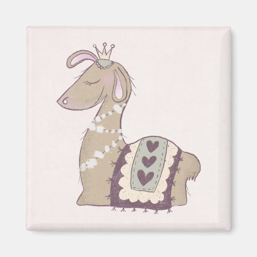 Cute Llama Princess Wearing a Crown Magneet (Voorkant)