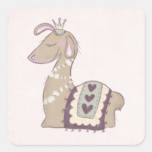 Cute Llama Princess Wearing a Crown Vierkante Sticker