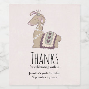 Cute Llama Princess Wearning a Crown Dank u Wijn Etiket