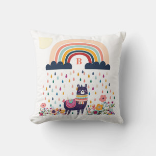 Cute Llama Rainbow Initiaal Monogram Kussen