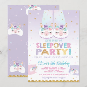 Cute Llama Sleepover Birthday Party Girls Slumber Kaart