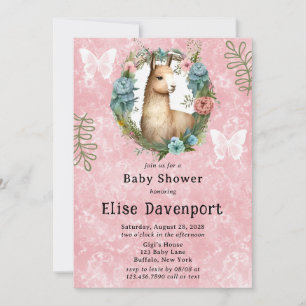 Cute Llama Succulent Floral Girl Baby shower Kaart