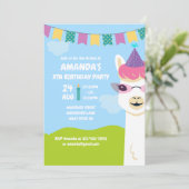Cute Llama thème Anniversaire de enfant invitation (Debout devant)