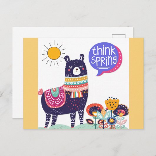 Cute Llama Think Spring Briefkaart (Voorkant / Achterkant)