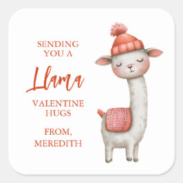 Cute Llama Valentine's Day Label, Valentine Vierkante Sticker