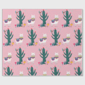 Cute Llama-vogel en cactus Cadeaupapier (Vlak)