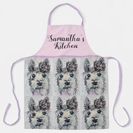 Cute Llama Waterverf Schilderen Dierendames Apron Schort (Voorkant)