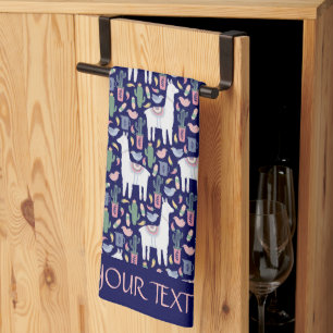 Cute Llama Whimsical Botanical Pattern Theedoek