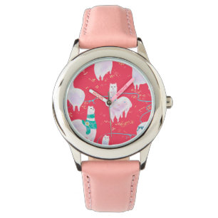 Cute llamas Peru illustratie rode achtergrond Horloge