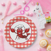 Cute Lobster Party red check Papieren Bordje (Feest)