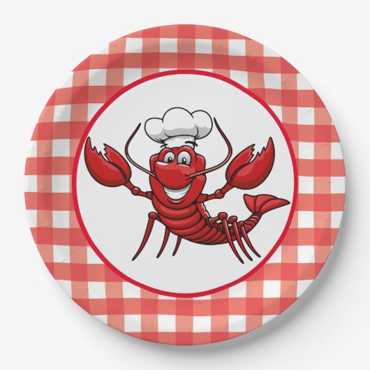 Cute Lobster Party red check Papieren Bordje (Voorkant)