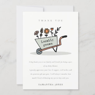Cute locally Grown Gray Floral Cart Baby shower Bedankkaart