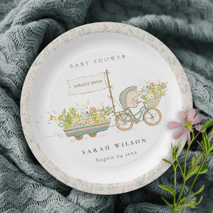 Cute lokaal gekweekte egel Flora Bike Baby shower Papieren Bordje