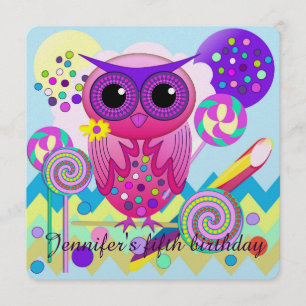 Cute Lollipop Owl Aangepaste uitnodiging voor verj
