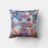 Cute Lollipop Unicorn Coussin - Nom modifiable (Verso)