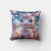 Cute Lollipop Unicorn Coussin - Nom modifiable (Recto)