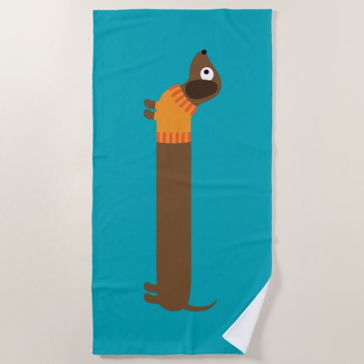 Cute Long Dachshund Illustratie Strandlaken (Voorkant)
