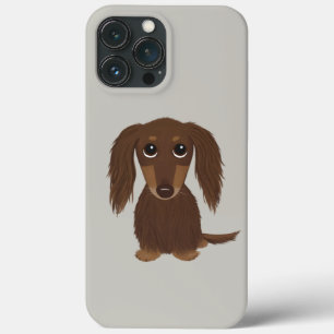 Cute Longhaire Chocolate Brown Dachshund iPhone 13 Pro Max Hoesje