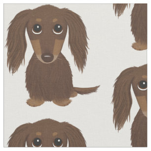 Cute Longhaire Chocolate Brown Dachshund Pattern Stof