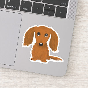 Cute Longhaire Red Dachshund Cartoon Dog Sticker