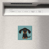 Cute Longharing Black en Tan Dachshund Puppy Dog Magneet (Insitu (Vaatwasser))