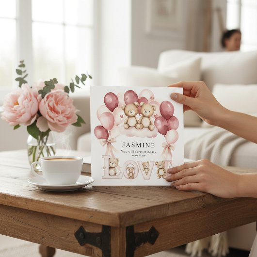 cute Love Balloons Watercolor Valentine Kaart