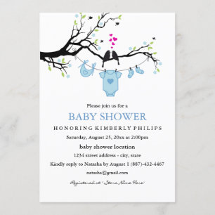 Cute Love Birds Jongens Baby Shower Uitnodiging