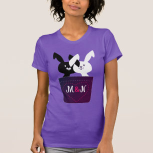 Cute Love Black and White Bunnies with Monogram T-shirt