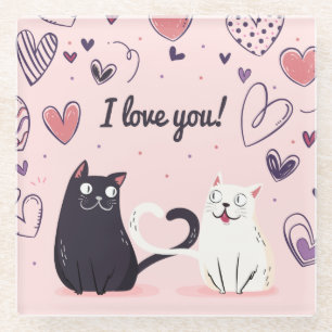 Cute Love Cats Glazen Onderzetter