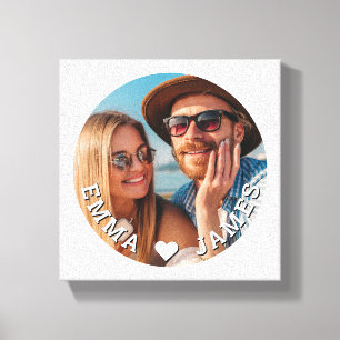 Cute Love Hart Foto Koppels Gepersonaliseerde Name Canvas Afdruk