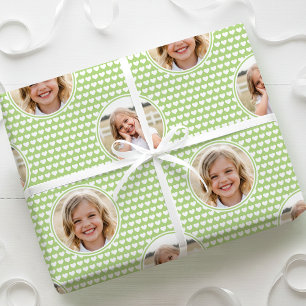 Cute Love Heart 2 Foto Mooie Groene Patroon Cadeaupapier