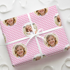 Cute Love Heart 2 Photo Pretty Pink Pattern Cadeaupapier