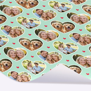 Cute Love Heart 4 Foto Elegante Mint Patroon Cadeaupapier