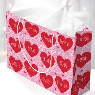 Cute Love Heart Aangepaste Tekst Moderne Valentijn Groot Cadeauzakje