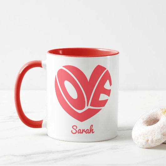 Cute Love Heart Coffee Mug Mok (Met donut)