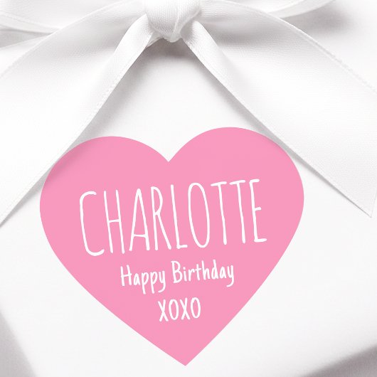 Cute Love Heart Custom Text Name Pink Birthday Hart Sticker
