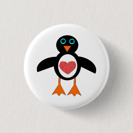 Cute Love Heart Penguin Button (Voorkant)