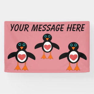 Cute Love Heart Penguin Custom Banner