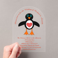 Cute Love Heart Penguin Custom Wedding