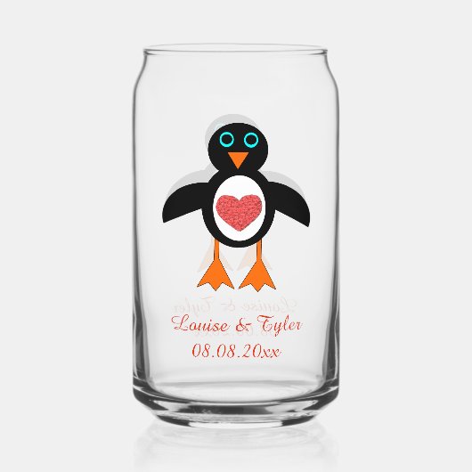 Cute Love Heart Penguin Custom Wedding Blikvorm Glas (Voorkant)