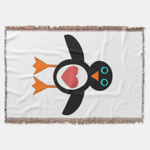 Cute Love Heart Penguin Throw Blanket Deken